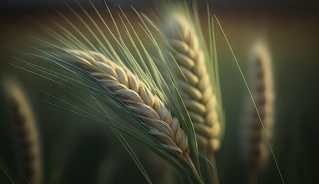 AI generato Spighe di grano dorato sul campo Profondità di campo