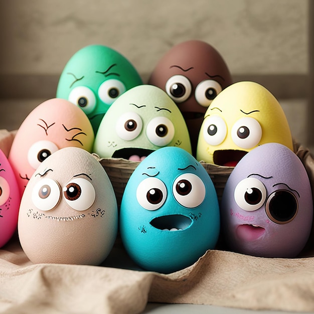 Ai ha generato l'uovo di Pasqua colorato dell'illustrazione con l'espressione di emozione