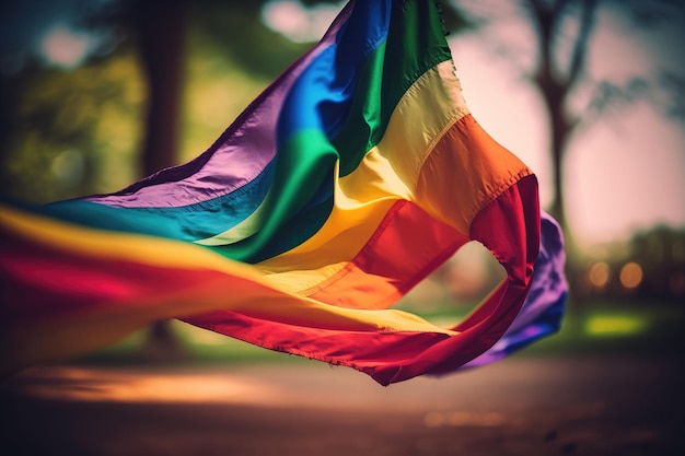 AI ha generato la bandiera arcobaleno del primo piano della comunità LGBT che soffia nel vento con grandi onde