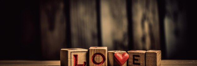 Ai ha generato la parola amore a forma di cuore su cubi di legno