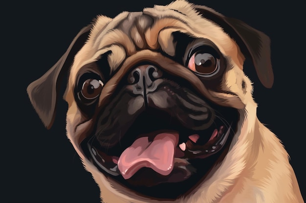 Ai ha generato un ritratto di cani di razza pug carino felice eccitato sorridente