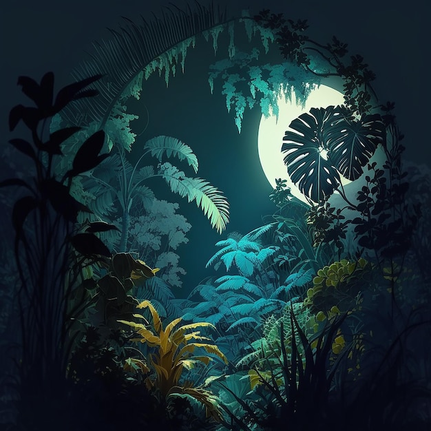 AI jungle dark mood mun light effect