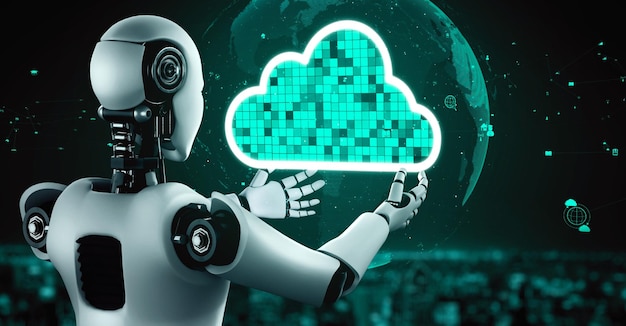 ai robot huminoid uses cloud computing technology to store data on online server