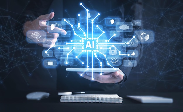 AI su circuito stampato Intelligenza artificiale Moderna tecnologia dell'informazione