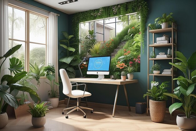 AIEnhanced Garden Retreat Harmonious Home Office Vector (Vettore di ufficio domestico armonioso)