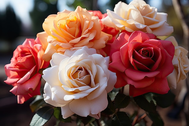 Aiuola di rose varia nel generativo IA del Giardino Botanico