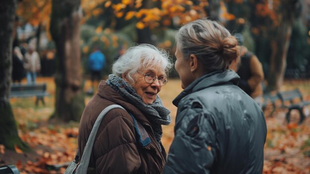 aiuto diversificato nonna sorridente autunno vecchio