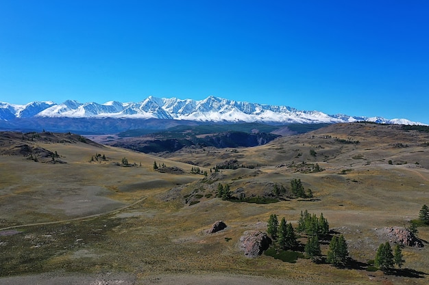 Aktru panorama delle montagne altai, paesaggio estivo di picco di montagna in russia