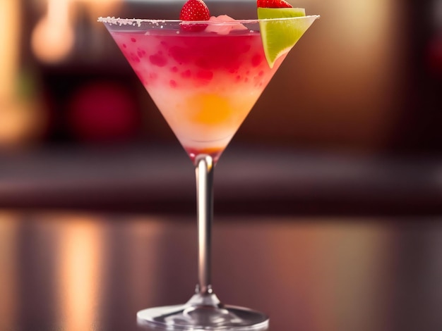 Al bancone del bar un martini di frutta fresca riflette l'eleganza generata
