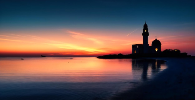 Al tramonto la mezzaluna si staglia in una moschea