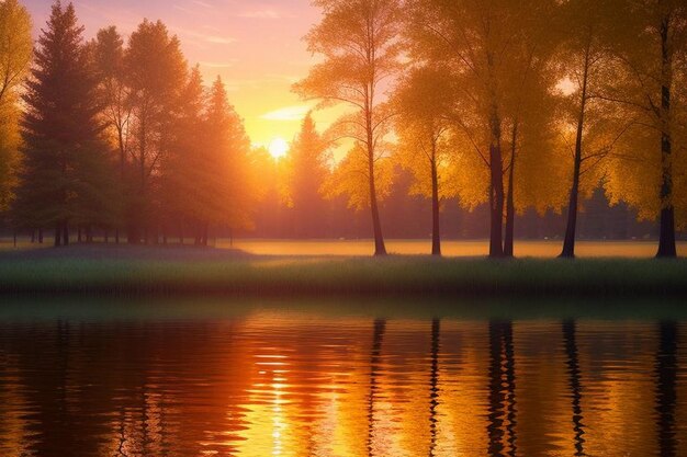 Alba colorata su un piccolo lago vicino al villaggio