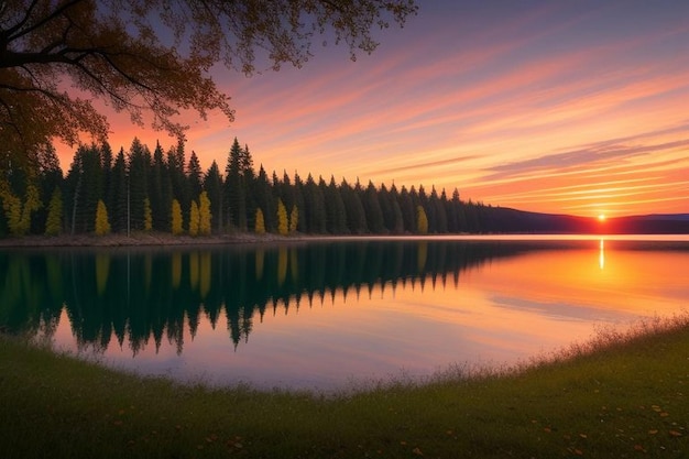 Alba colorata su un piccolo lago vicino al villaggio