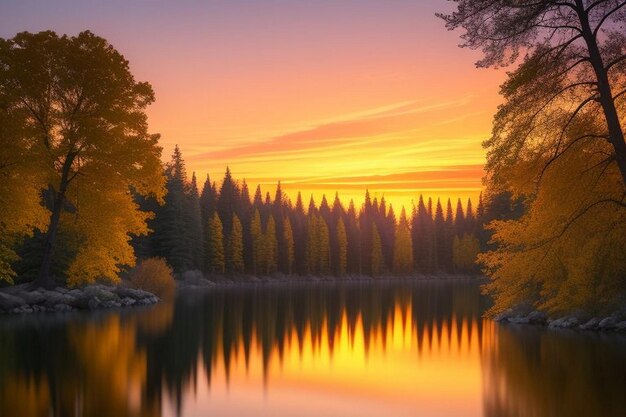 Alba colorata su un piccolo lago vicino al villaggio