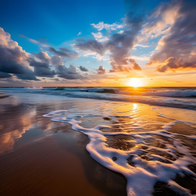 Alba e tramonto spiaggia soleggiata paesaggio costiero spiaggia all'aperto onda