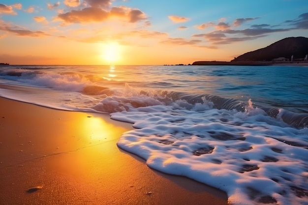Alba e tramonto spiaggia soleggiata paesaggio costiero spiaggia all'aperto onda