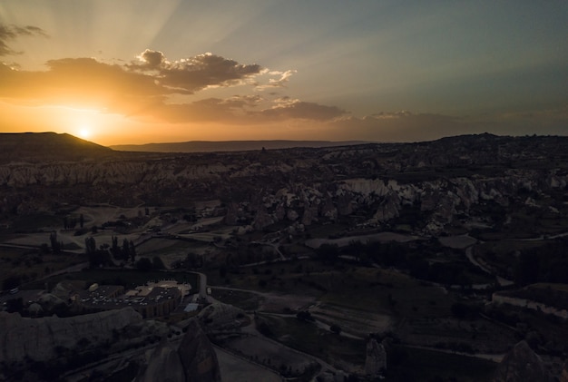 Alba nel Parco Nazionale della Cappadocia. Vista aerea