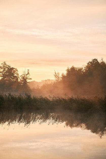 Alba sul fiume Concetto di risveglio precoce e nuovo inizio