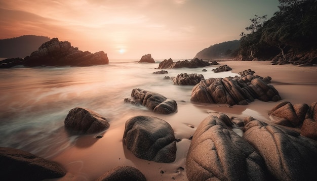 Alba sul tranquillo paesaggio marino una bellezza naturale generata dall'intelligenza artificiale