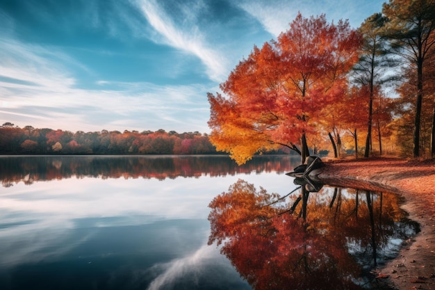 alberi autunnali sulla riva di un lago