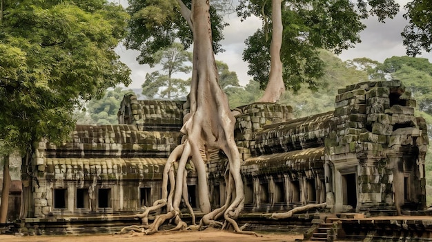 Alberi che crescono fuori dal tempio ta prohm di Angkor Wat in Cambogia