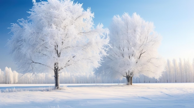 Alberi coperti da ghiaccio rosso Bel paesaggio invernale con alberi ricoperti di neve