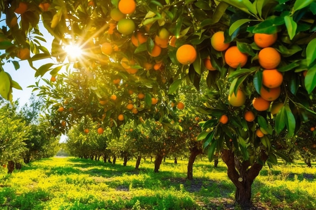 alberi d'arancia in un frutteto