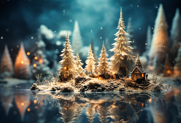 Alberi d'inverno in miniatura sul tavolo