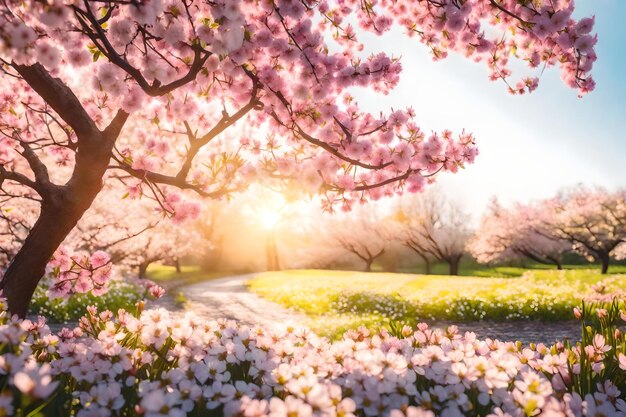 Alberi di ciliegio in fiore in primavera