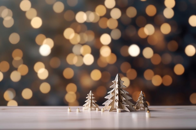 Alberi di Natale in legno su sfondo bokeh Concetto di Natale e Capodanno