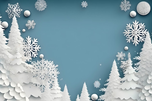 Alberi di Natale nella neve con fiocchi di neve in cima