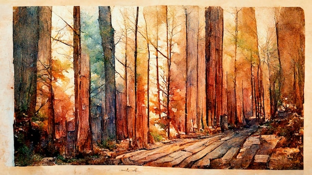 Alberi forestali nebbiosi sfocati colorati magici adorabili con la luce astratta illustrata del bokeh