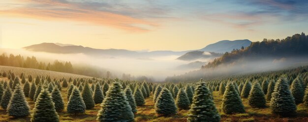 Alberi in fila alla fattoria degli alberi di Natale in natura Generative ai