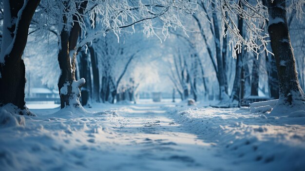 Alberi innevati nel parco invernalegenerativo ai