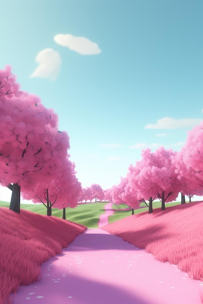 Alberi rosa su un sentiero