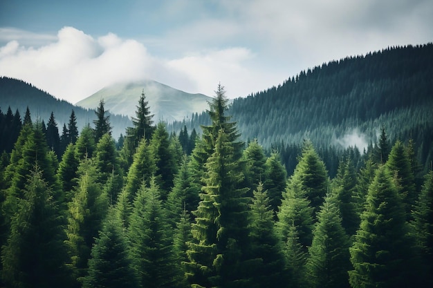 Alberi verdi sani in una foresta di vecchi abeti e pini nel deserto di un parco nazionale