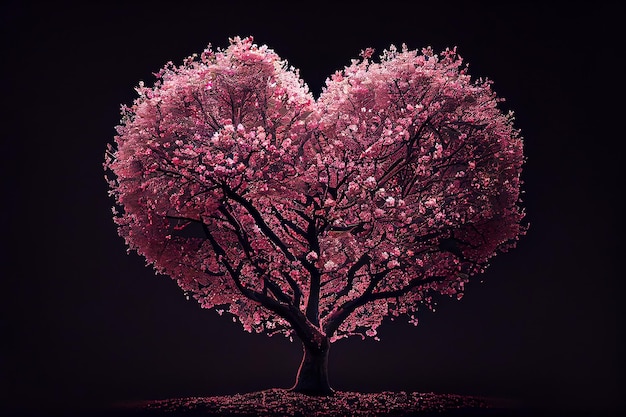 Albero a forma di cuore dall'illustrazione floreale di sakura IA generativa