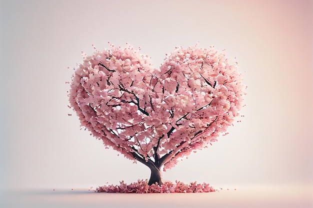 Albero a forma di cuore dall'illustrazione floreale di sakura IA generativa