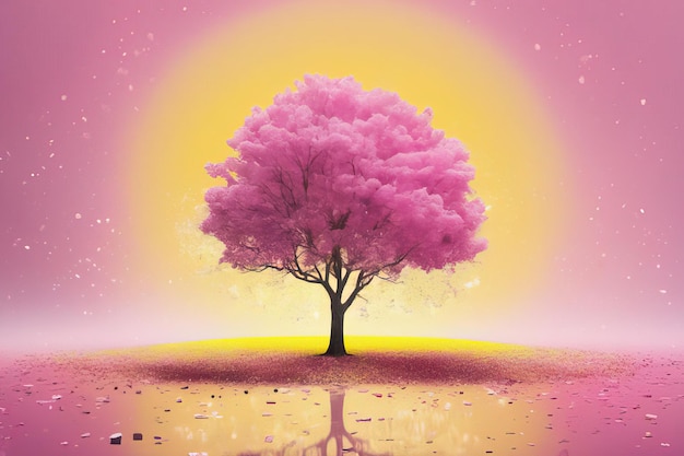 albero astratto su uno sfondo rosa