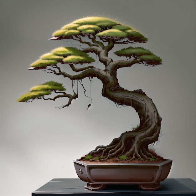 Albero bonsai su sfondo grigio