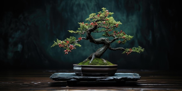 Albero bonsai su sfondo scuro Minimalismo Foto di alta qualità AI generativa