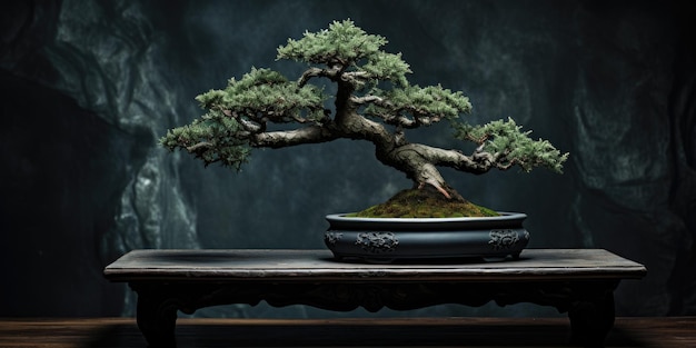 Albero bonsai su sfondo scuro Minimalismo Foto di alta qualità AI generativa