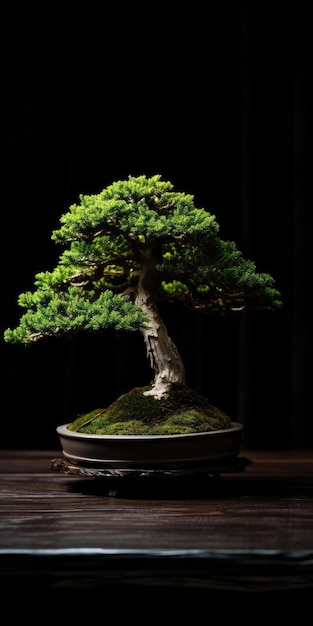 Albero bonsai su sfondo scuro primo piano Foto di alta qualità IA generativa