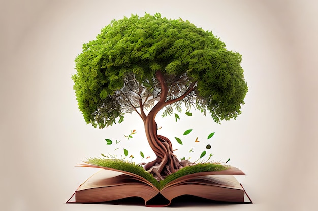 Albero che cresce dal vecchio libro aperto Ai generativo