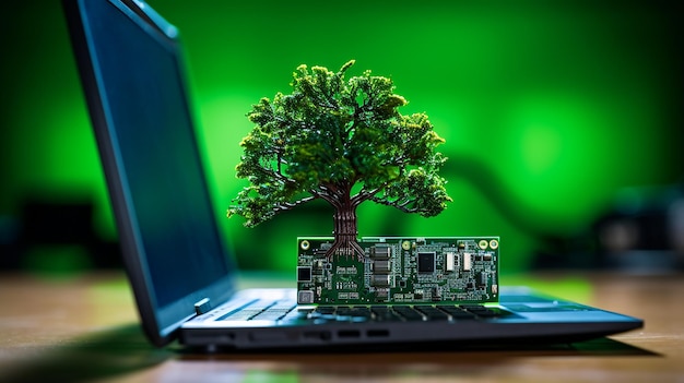 Albero che cresce sul punto di convergenza del circuito 3D del computer