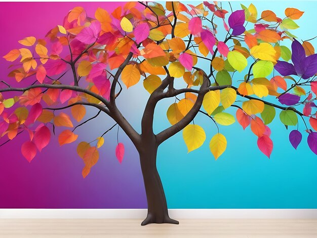 Albero colorato con foglie sui rami appesi illustrazione Generazione AI