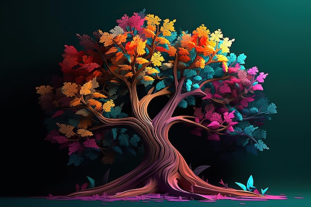 Albero colorato con sfondo di foglie Carta da parati astrazione 3d per decorazioni murali interne