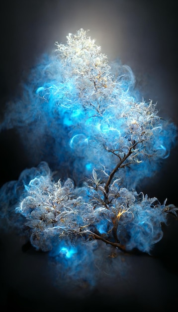 Albero con fumo blu che ne esce ai generativo