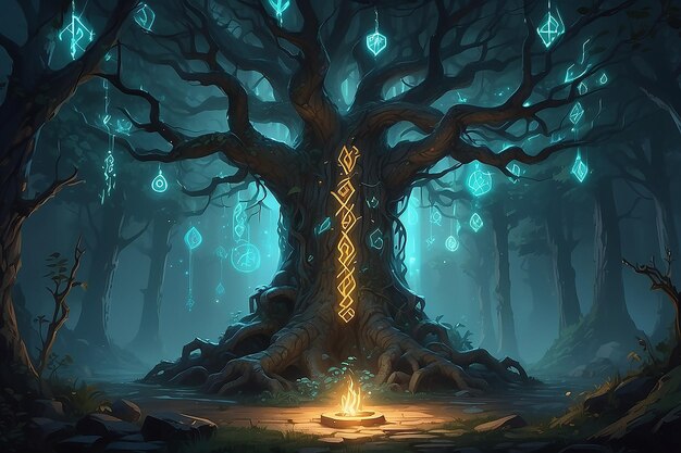 Albero con rune luminose