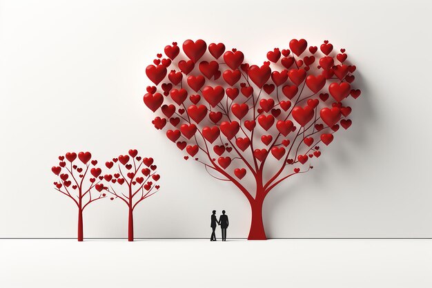 albero d'amore di cuore rosso con illustrazione di silhouette di coppia su isolato