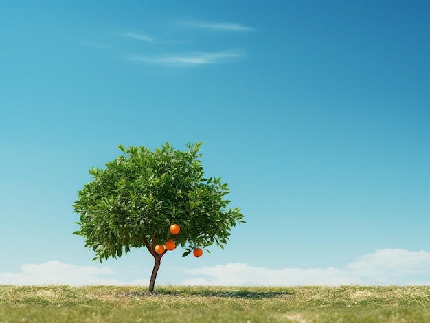 Albero d'arancia con mandarini maturi sul campo rendering 3D